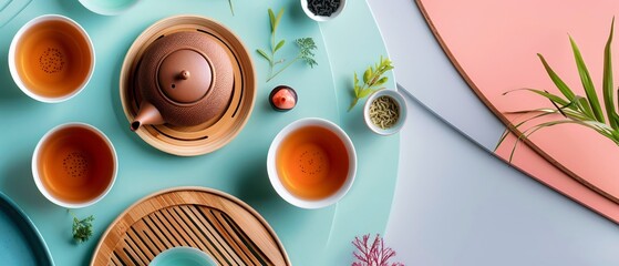 A traditional tea tasting ceremony unfolds in the minimalist setting of a modern cafe, where cultural rituals blend seamlessly with contemporary lifestyles, in chic magazine style.