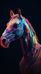 Glitched Horse Art on Dark Background Generative AI