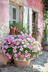Fototapeta premium Colorful Petunia in stone pot