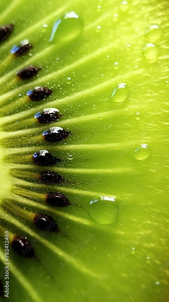 Poster translucent kiwi slice in extreme close-up generative ai