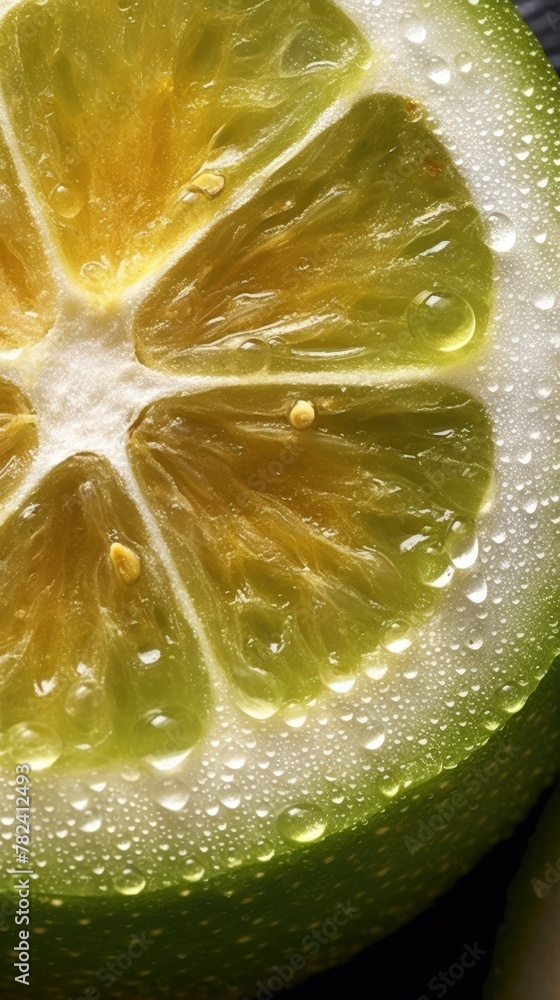 Poster translucent feijoa slice in extreme closeup generative ai