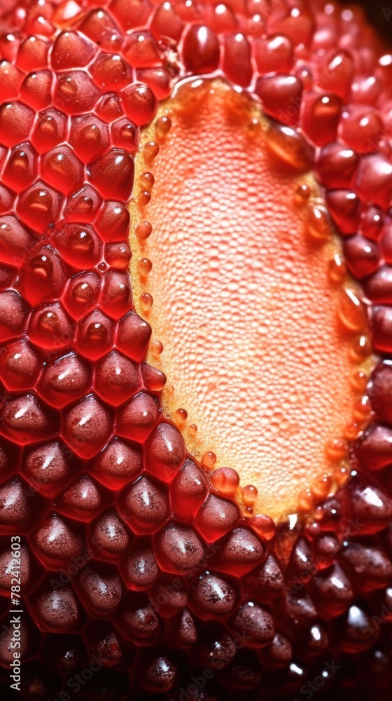 Poster juicy lychee slice in extreme macro close-up generative ai