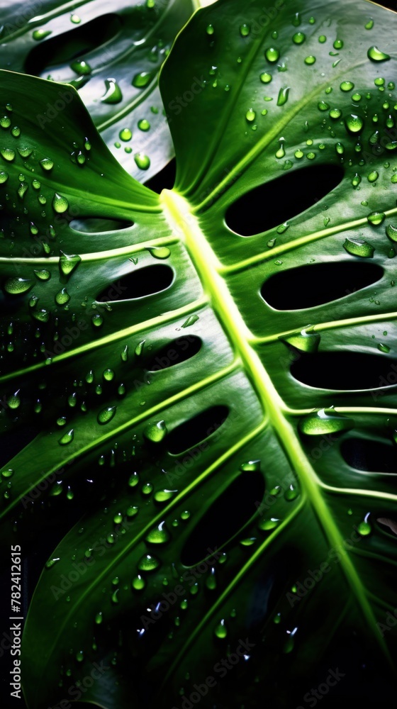 Poster captivating monstera leaf macro generative ai