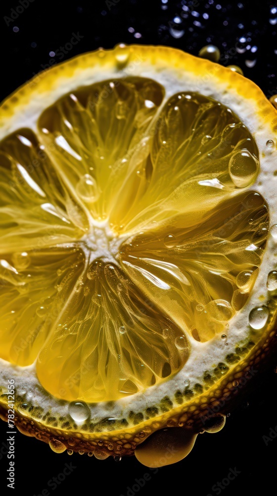 Aufkleber translucent lemon slice in extreme macro closeup generative ai