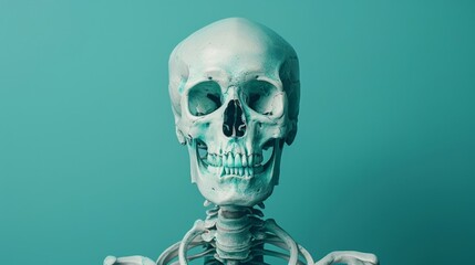 a skeleton with a blue background - obrazy, fototapety, plakaty