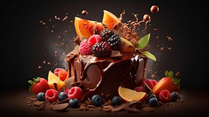 Indulgent Chocolate Dessert with Vibrant Fruit Generative AI