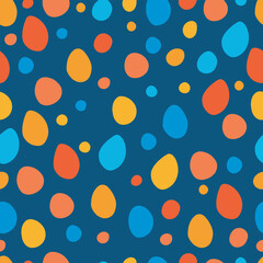 Seamless geometric pattern. Multi-colored dots on a blue background. Abstract background with drawn circles. Polka dot print. Modern vector design.