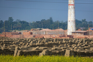 Brick production in Bangladesh, factory producing bricks