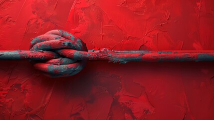 a red painted wall with a knot on it - obrazy, fototapety, plakaty