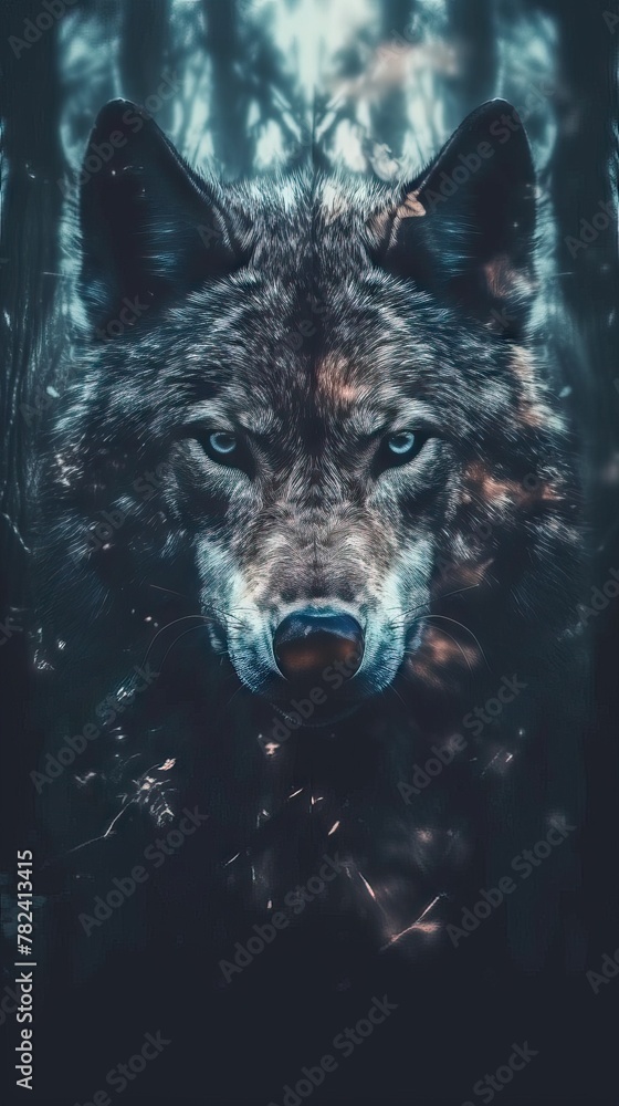 Poster striking double exposure portrait on dark background generative ai