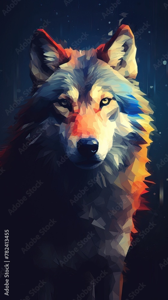 Poster abstract low polygon art on dark background generative ai