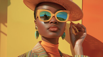 Vibrant colors and vintage vibes collide, evoking the timeless allure of retro aesthetics and trendy fashion statements.

