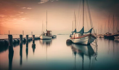 Fototapeten Serene Sailboats Docked in Bardolino Harbor at Sunset Generative AI © AlexandraRooss