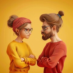 a man and a woman with glasses and a beard - obrazy, fototapety, plakaty