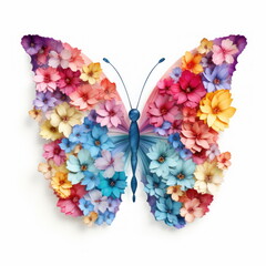 Beautiful butterfly made of flowers, pastel colors, isolated on white