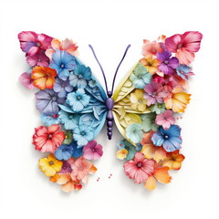 Beautiful butterfly made of flowers, pastel colors, isolated on white
