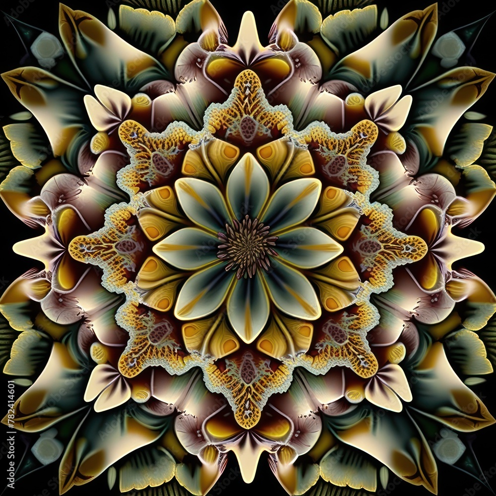 Poster vibrant botanical kaleidoscope pattern generative ai