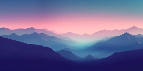 Zelfklevend Fotobehang Nostalgic Minimalist Mountain Landscape Wallpaper Generative AI © AlexandraRooss