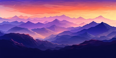 Fiery Orange and Deep Violet Minimalist Mountain Landscape Wallpaper Generative AI