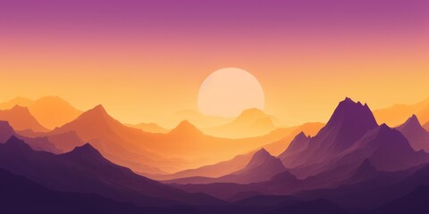 Serene Mountain Landscape in Golden and Purple Minimalist Tones Generative AI - obrazy, fototapety, plakaty