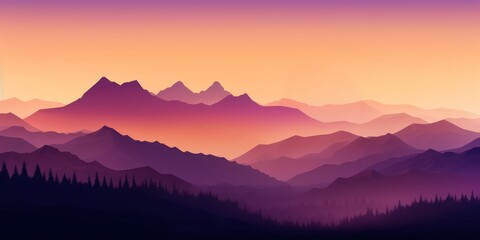 Serene Mountain Landscape in Golden and Purple Minimalist Style Generative AI