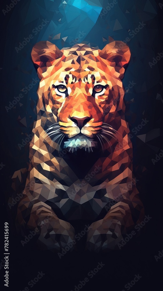 Poster stylized low polygon leopard portrait generative ai