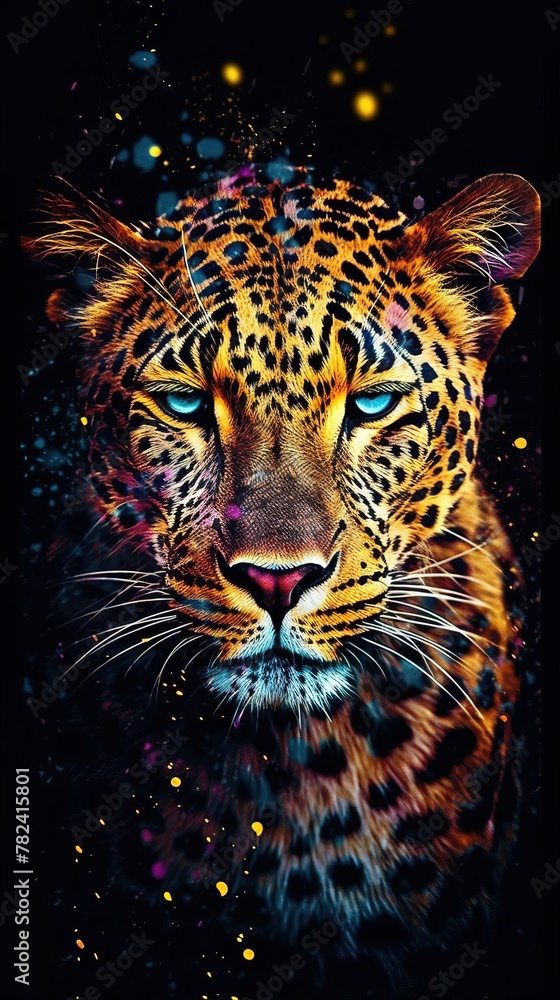 Poster pixelated leopard portrait generative ai