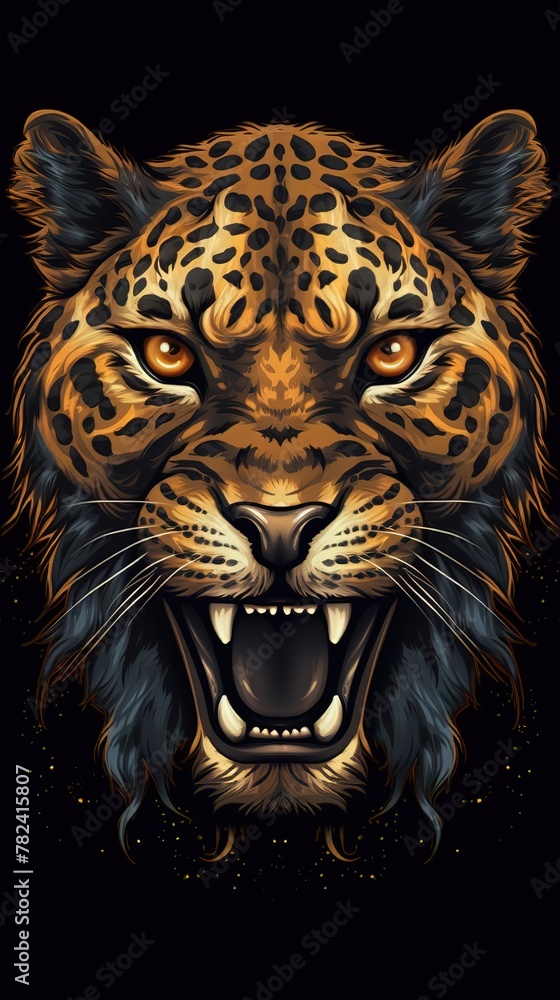 Poster typographic leopard on dark background generative ai