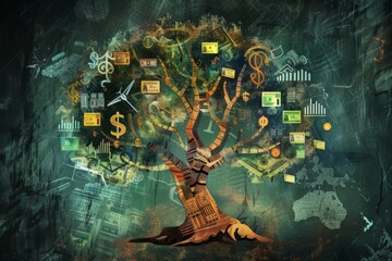 Imaginative artwork of a tree sprouting money, blending art and fantasy