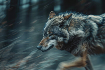 Obraz premium A wolf is running through the woods with its head held high