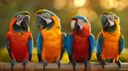 Colorful parrots enlivening lush canopy with vibrant presence in the verdant forest