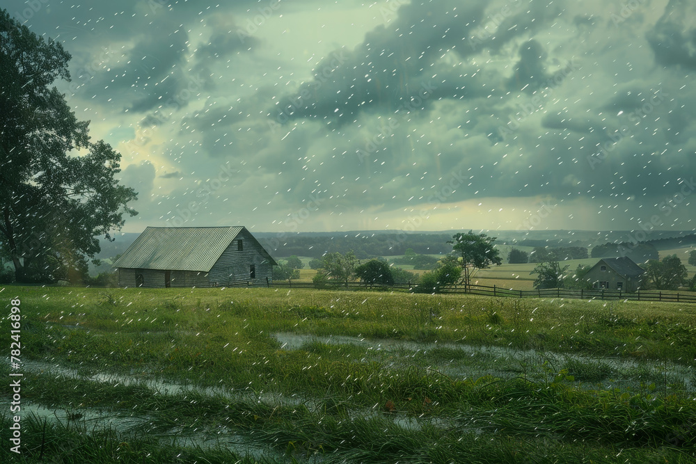 Poster a small house is in the middle of a field with a storm in the background