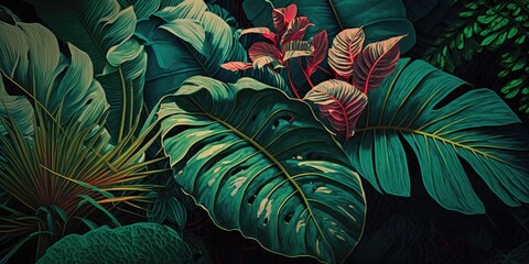 Fototapeta na wymiar Vibrant Tropical Foliage Landscape Generative AI