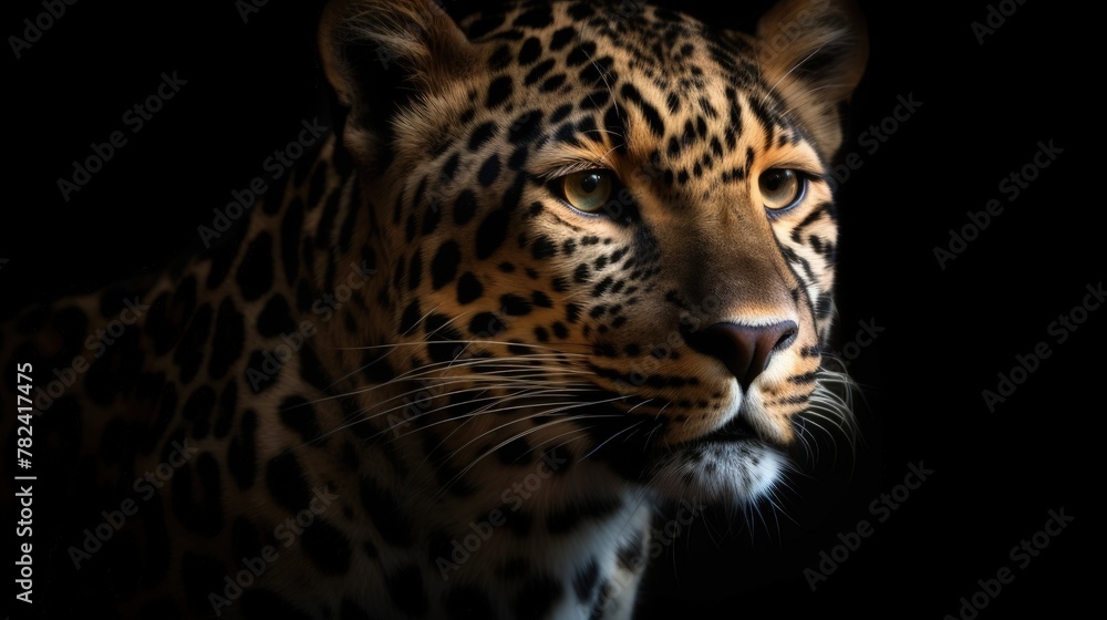 Aufkleber powerful leopard portrait on dark background generative ai