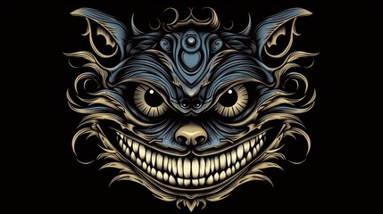 Whimsical Cheshire Cat Smile and Eyes on Black Background Generative AI