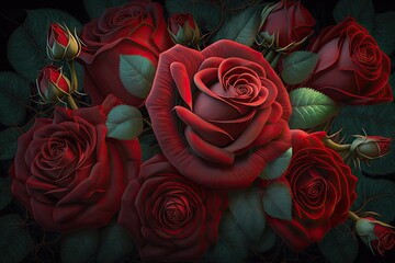 Vibrant Red Roses for Valentine's Day Generative AI