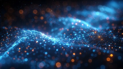 Electric blue particles creating a cosmic landscape on a black sky