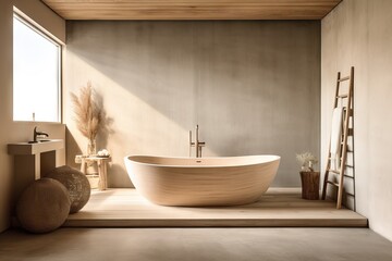 Rustic Farmhouse Bathroom with Freestanding Tub and Wooden Vanity Generative AI