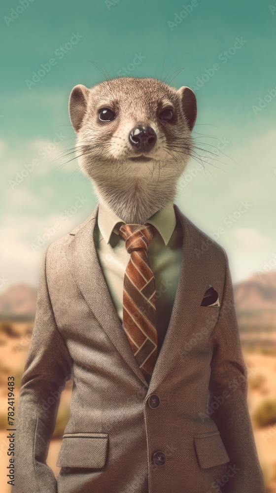 Poster Mongoose Business Executive in Desert-Themed Office Generative AI