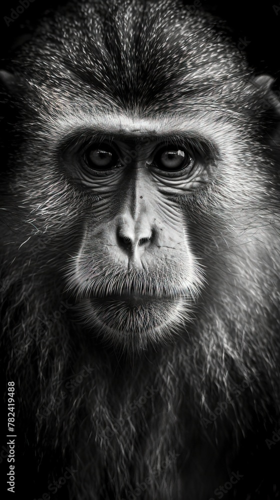 Aufkleber monochromatic simian portrait on dark canvas generative ai