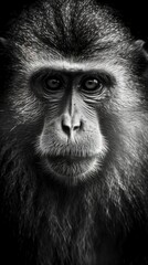 Monochromatic Simian Portrait on Dark Canvas Generative AI