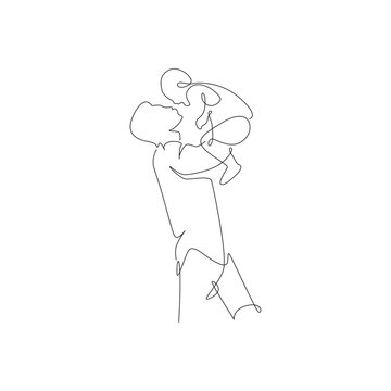 parents continuos line design. father and kids continuos line hand illustration. vector lineart.
