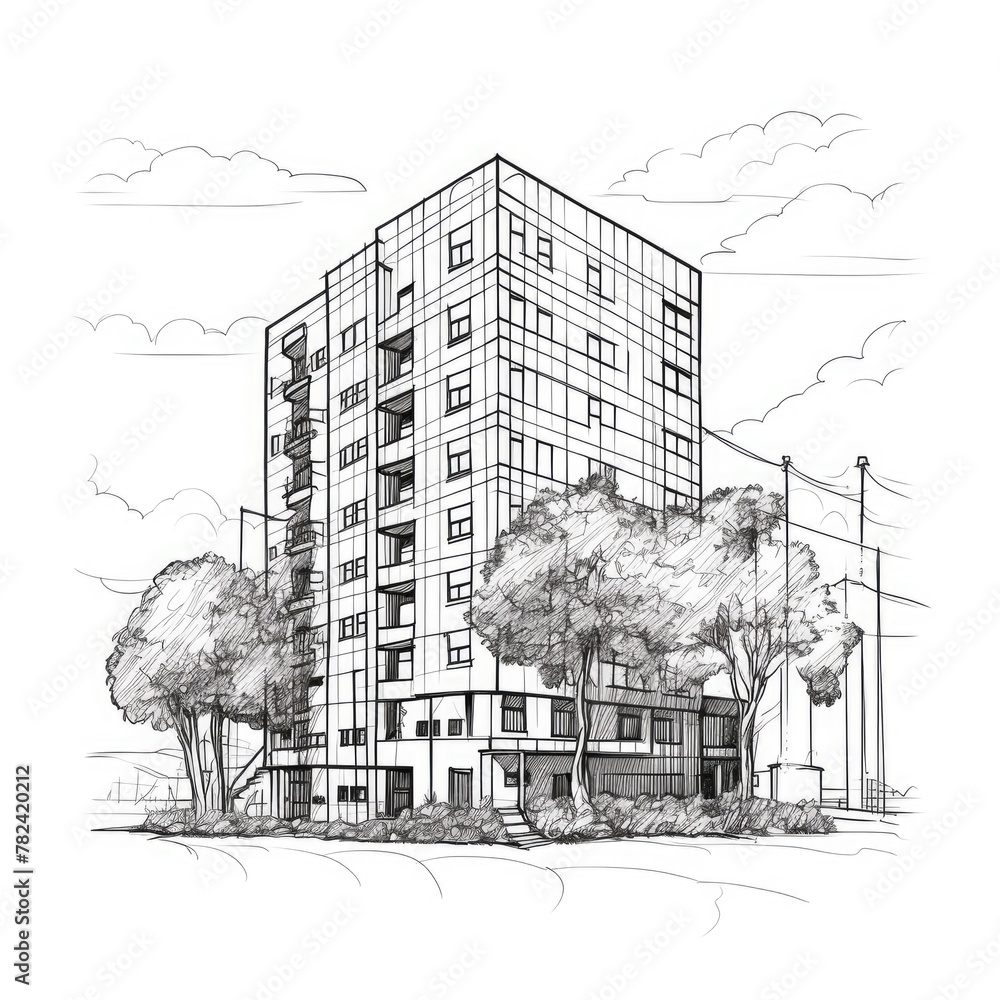 Poster architectural minimalist line drawing generative ai