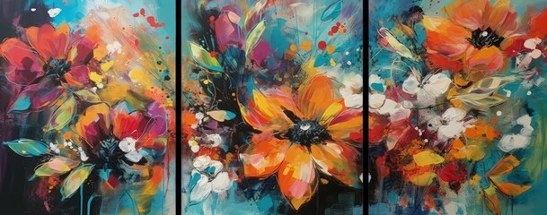 Vibrant Floral Artwork with Textured Brushstrokes Generative AI