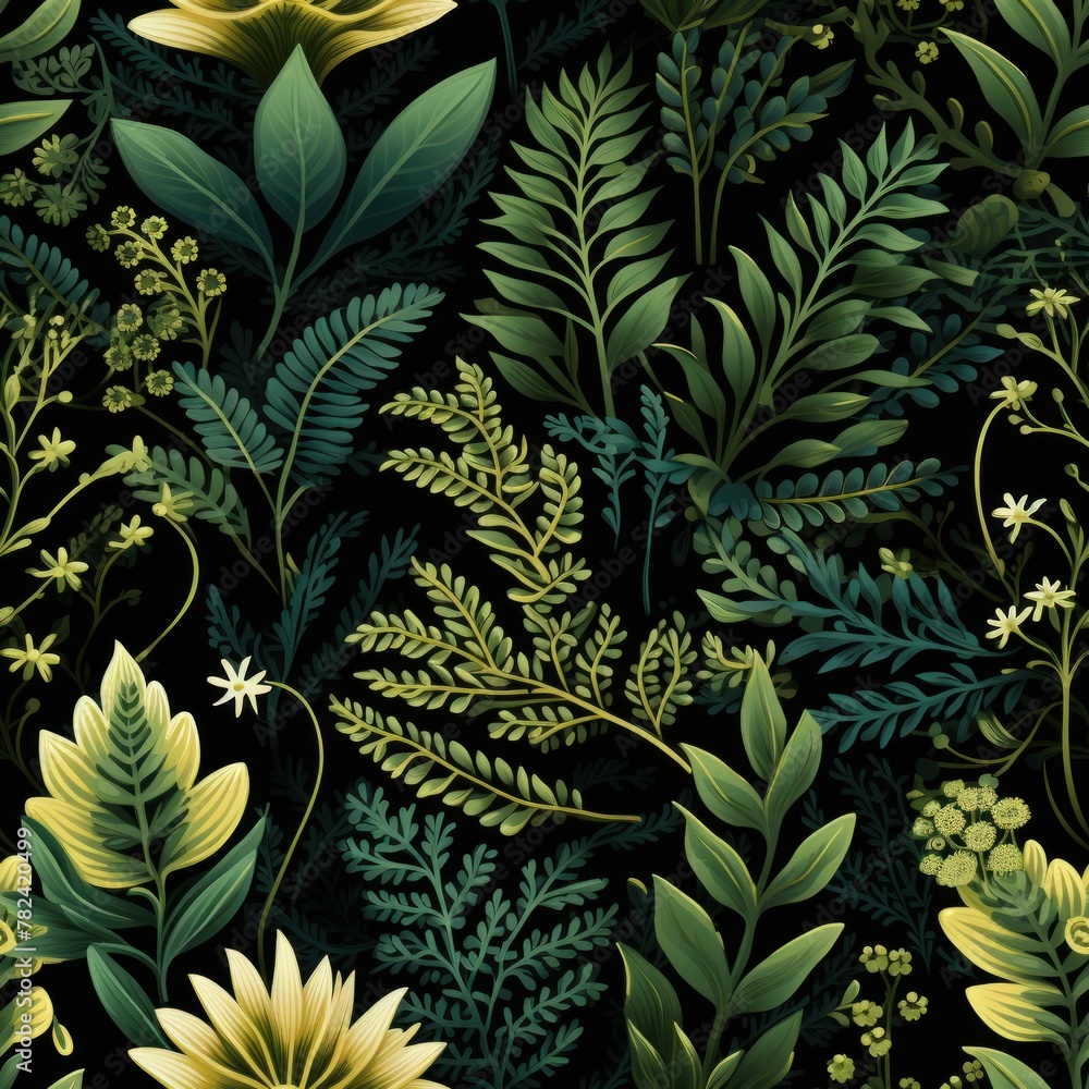 Poster intricate botanical fern foliage pattern generative ai