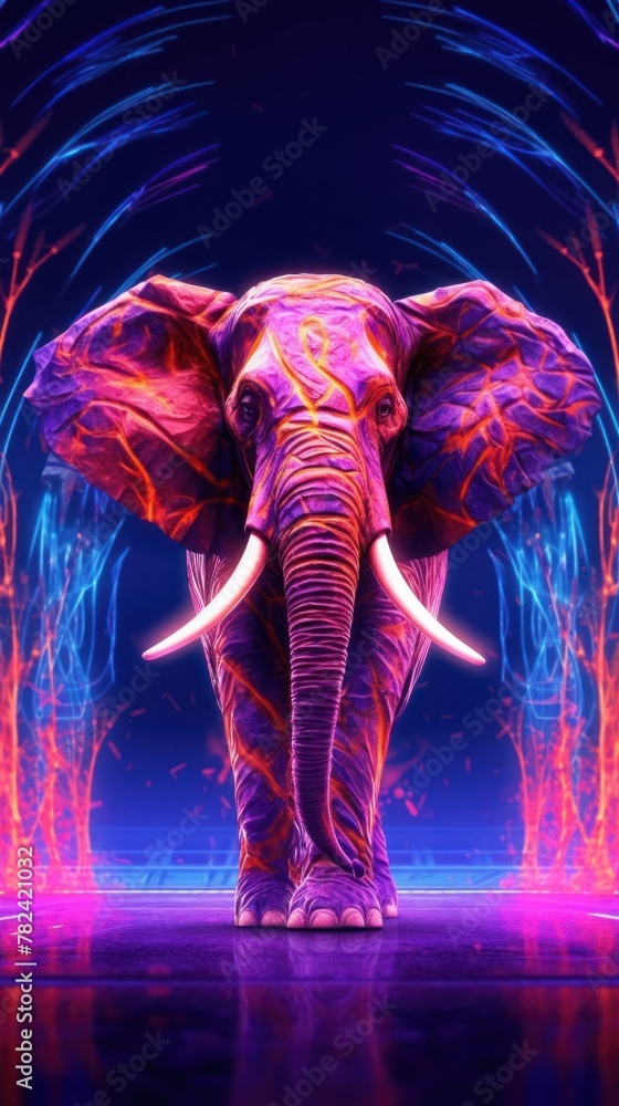 Aufkleber mesmerizing neon elephant in dynamic composition generative ai