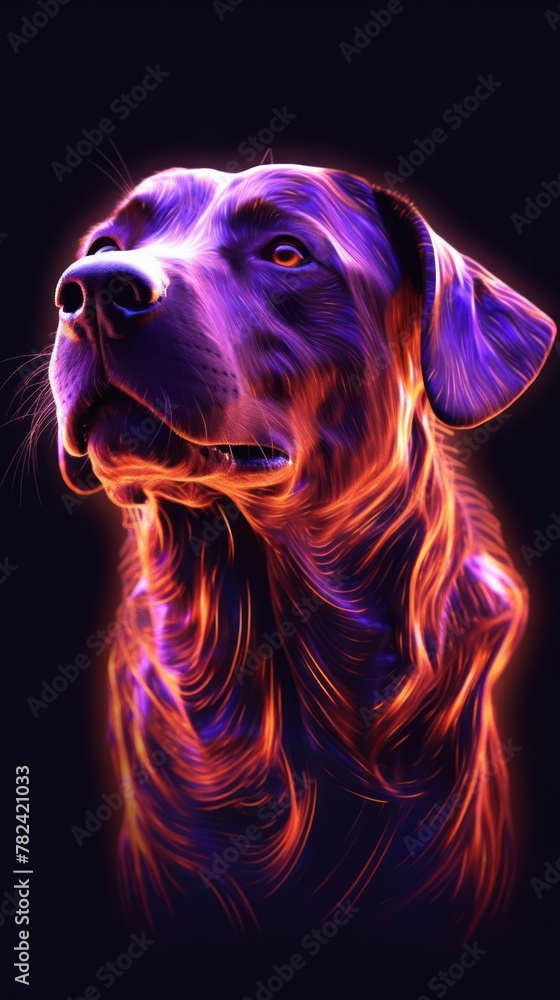 Aufkleber mesmerizing neon dog in dynamic composition generative ai