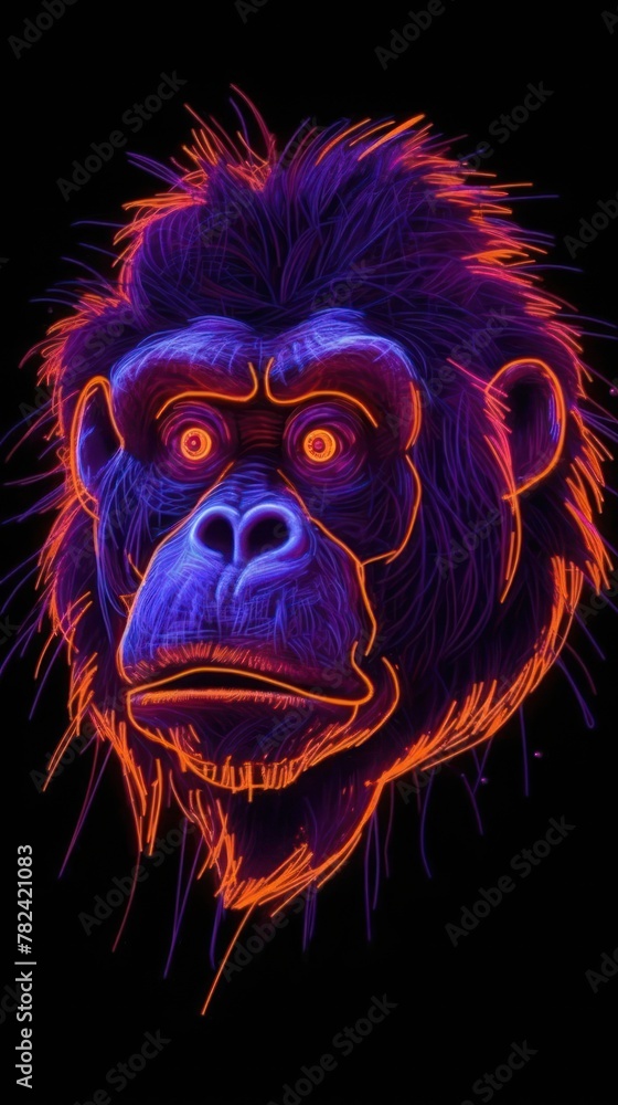 Poster mesmerizing neon gorilla in dynamic composition generative ai
