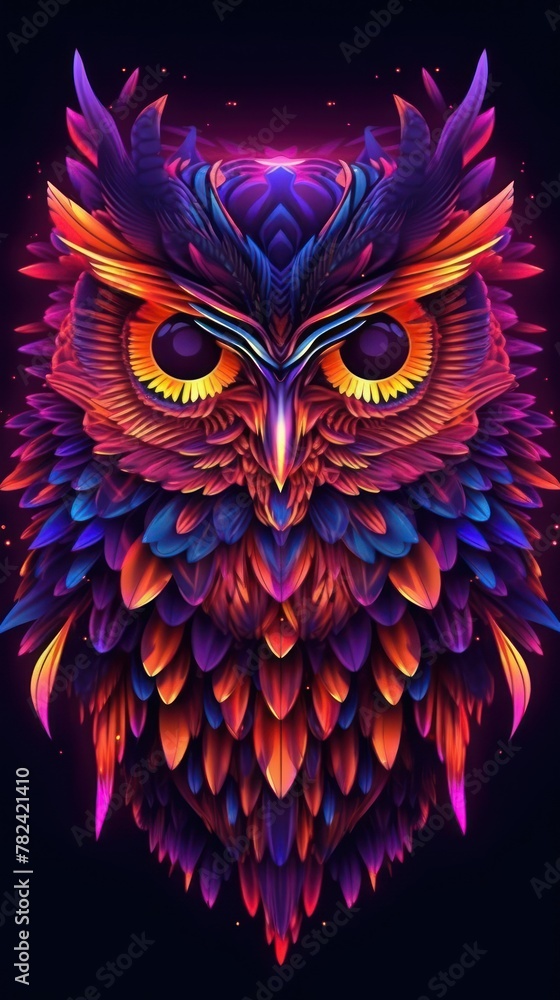 Aufkleber captivating neon owl in dynamic composition generative ai