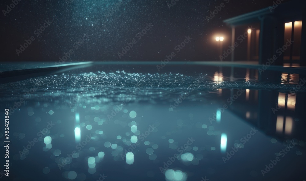 Poster serene nighttime pool dip in ethereal atmosphere generative ai